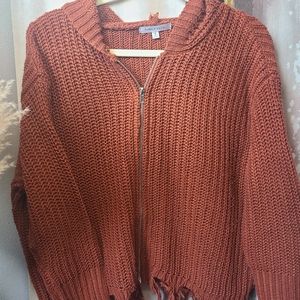 Distressed Cable Knit Zip